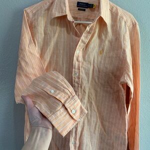 Polo by Ralph Lauren Men's Peach Linen Striped Shirt M